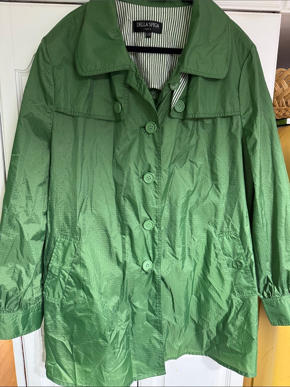 Della Spiga Green Button-Front RainCoat